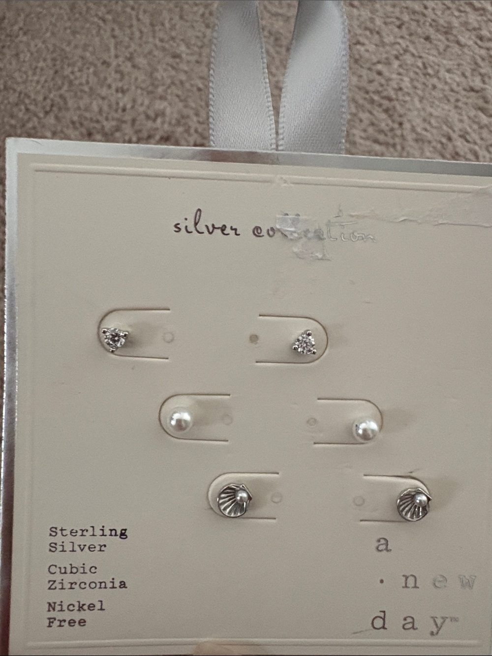 a new day Silver and White Mixed Stud Earring Set